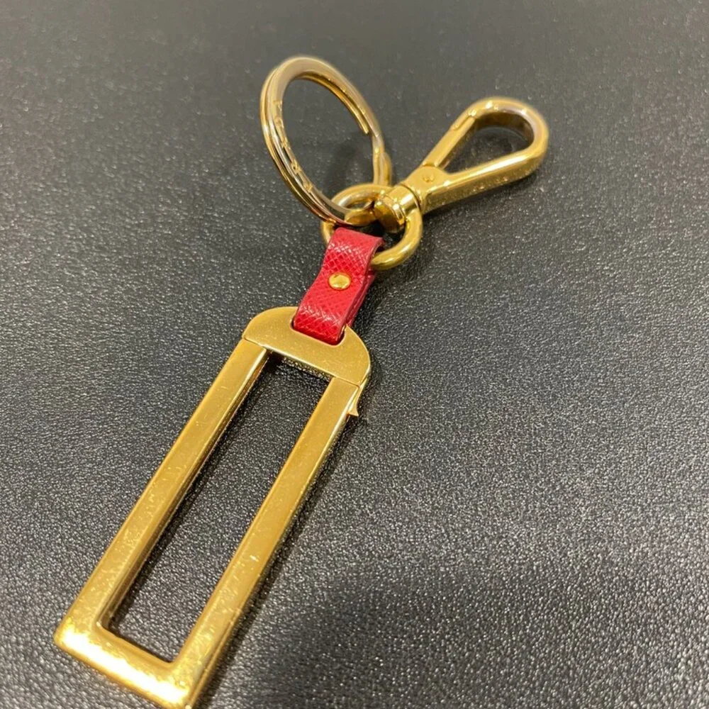 Prada Saffiano Leather Keyring Unisex Gold Plated Hardware (JB1404)